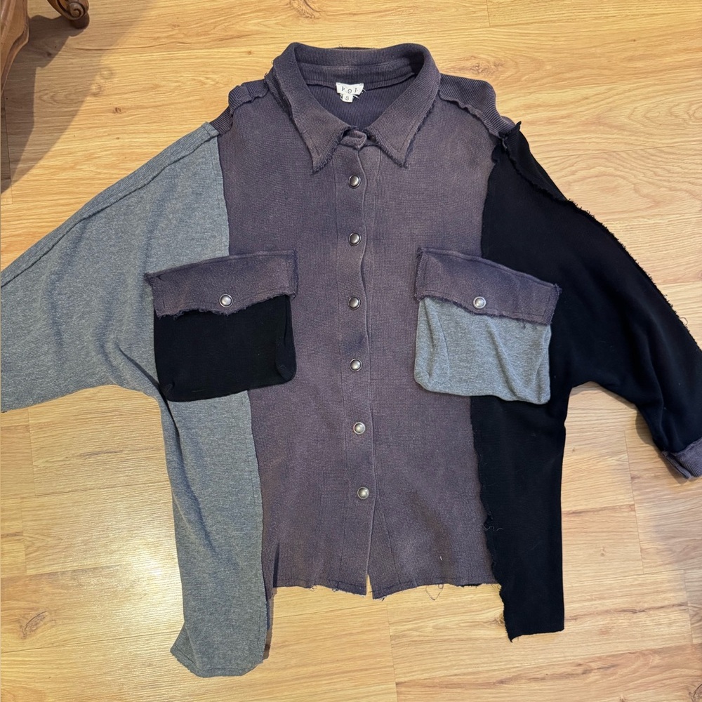 Pol Oversized Patchwork Button-Up Shirt With A Gr… - image 7